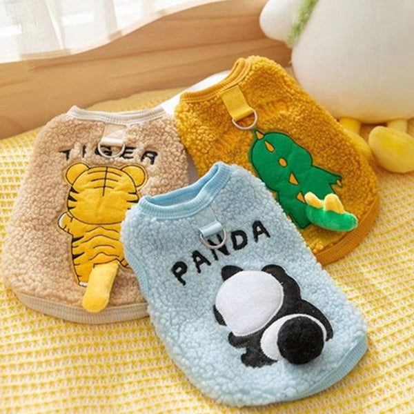 HKM-5931837 Fleece-Lined Winter Vest for Pets – Adorable Panda, Dinosaur & Tiger Designs, Sizes XS to XXL