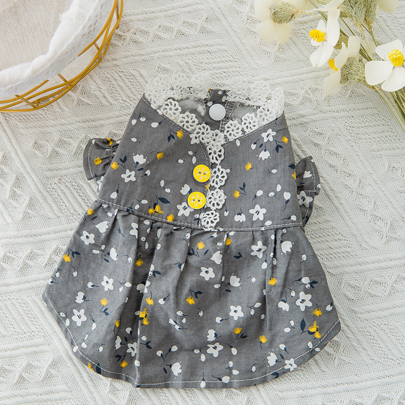HKM-5932605 Floral Puff Sleeve Skirt for Small Dogs and Cats - Comfortable and Breathable Woven Fabric