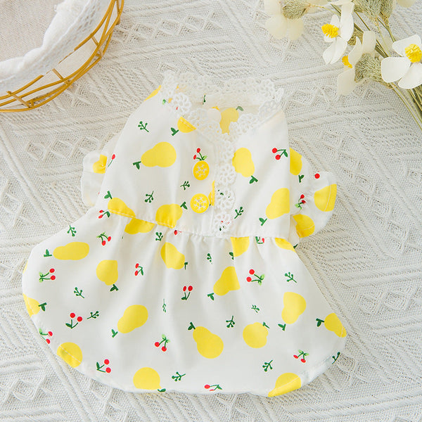 HKM-5932605 Floral Puff Sleeve Skirt for Small Dogs and Cats - Comfortable and Breathable Woven Fabric