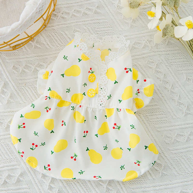 HKM-5932605 Floral Puff Sleeve Skirt for Small Dogs and Cats - Comfortable and Breathable Woven Fabric