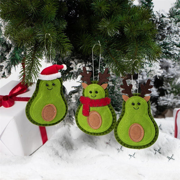 HKM-593363 Avocado Felt Christmas Tree Ornaments - Set of 3 Non-Woven Fabric Pendants