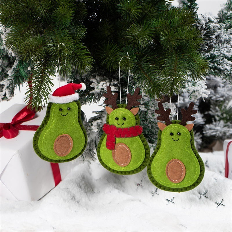 HKM-593363 Avocado Felt Christmas Tree Ornaments - Set of 3 Non-Woven Fabric Pendants