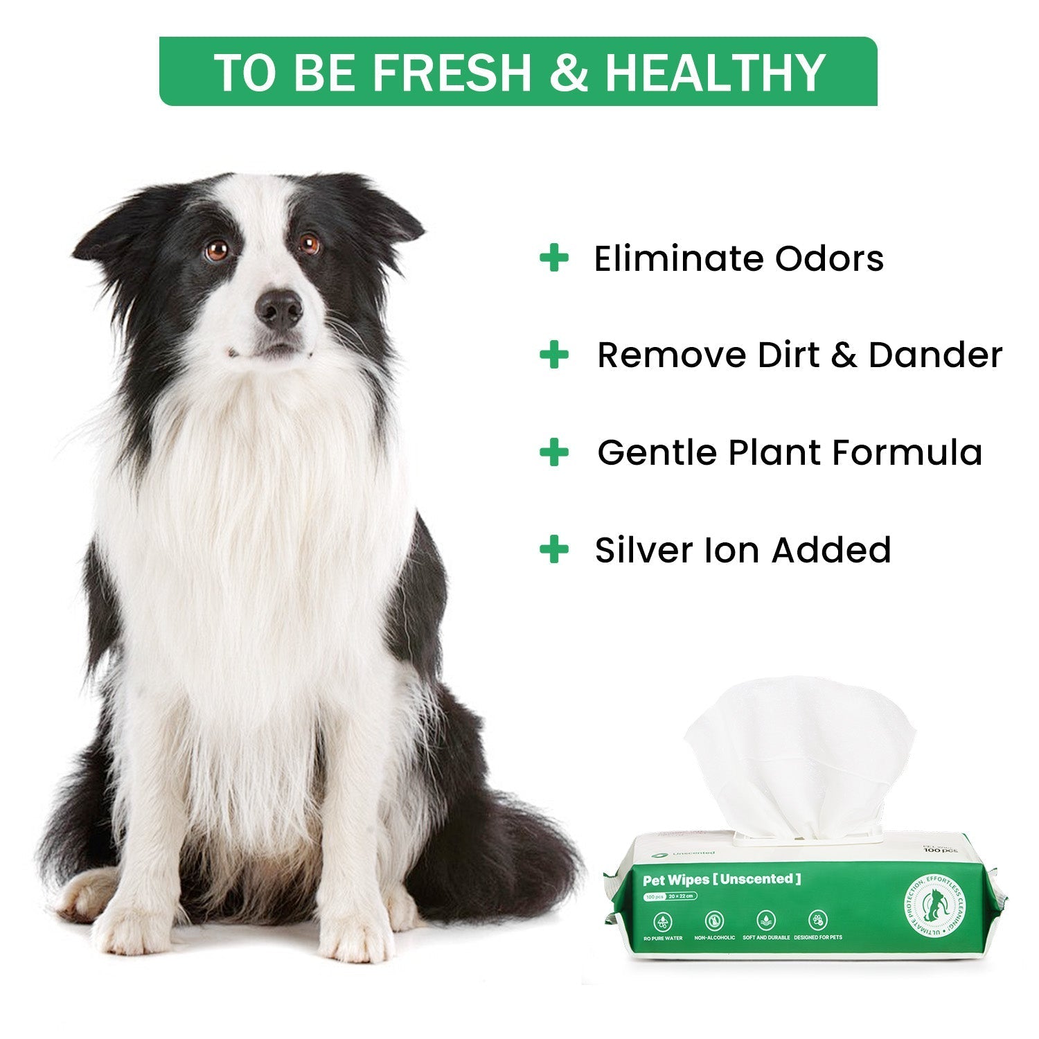 HKM-5933885 Antibacterial Dog and Cat Wipes with Silver Ions - Unscented, Hypoallergenic for Paws, Face, Ear, and Butt Cleaning