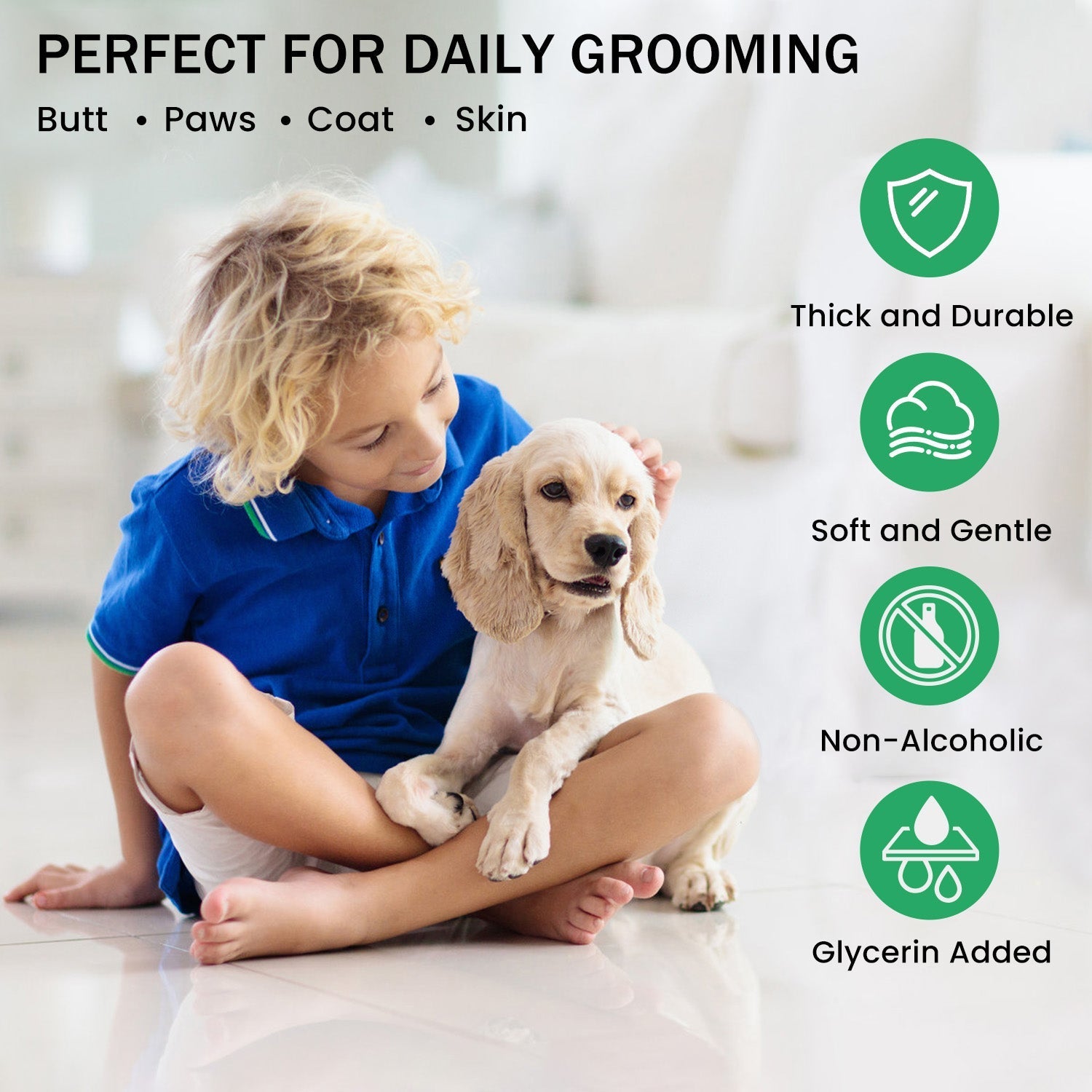 HKM-5933885 Antibacterial Dog and Cat Wipes with Silver Ions - Unscented, Hypoallergenic for Paws, Face, Ear, and Butt Cleaning
