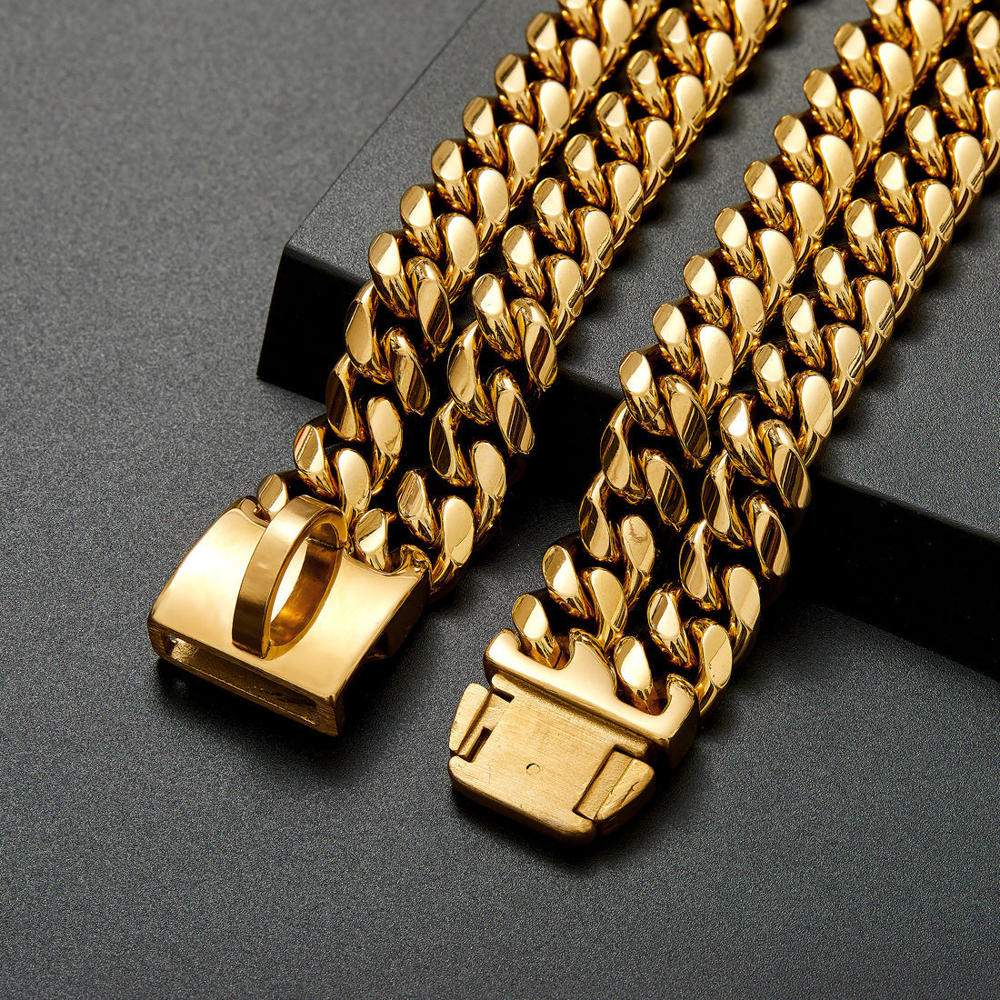 HKM-5934013 Double Row Metal Dog Chain Collar in Titanium Steel - Multiple Sizes Available