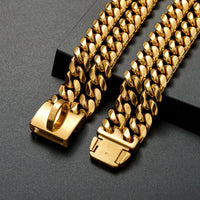 HKM-5934013 Double Row Metal Dog Chain Collar in Titanium Steel - Multiple Sizes Available