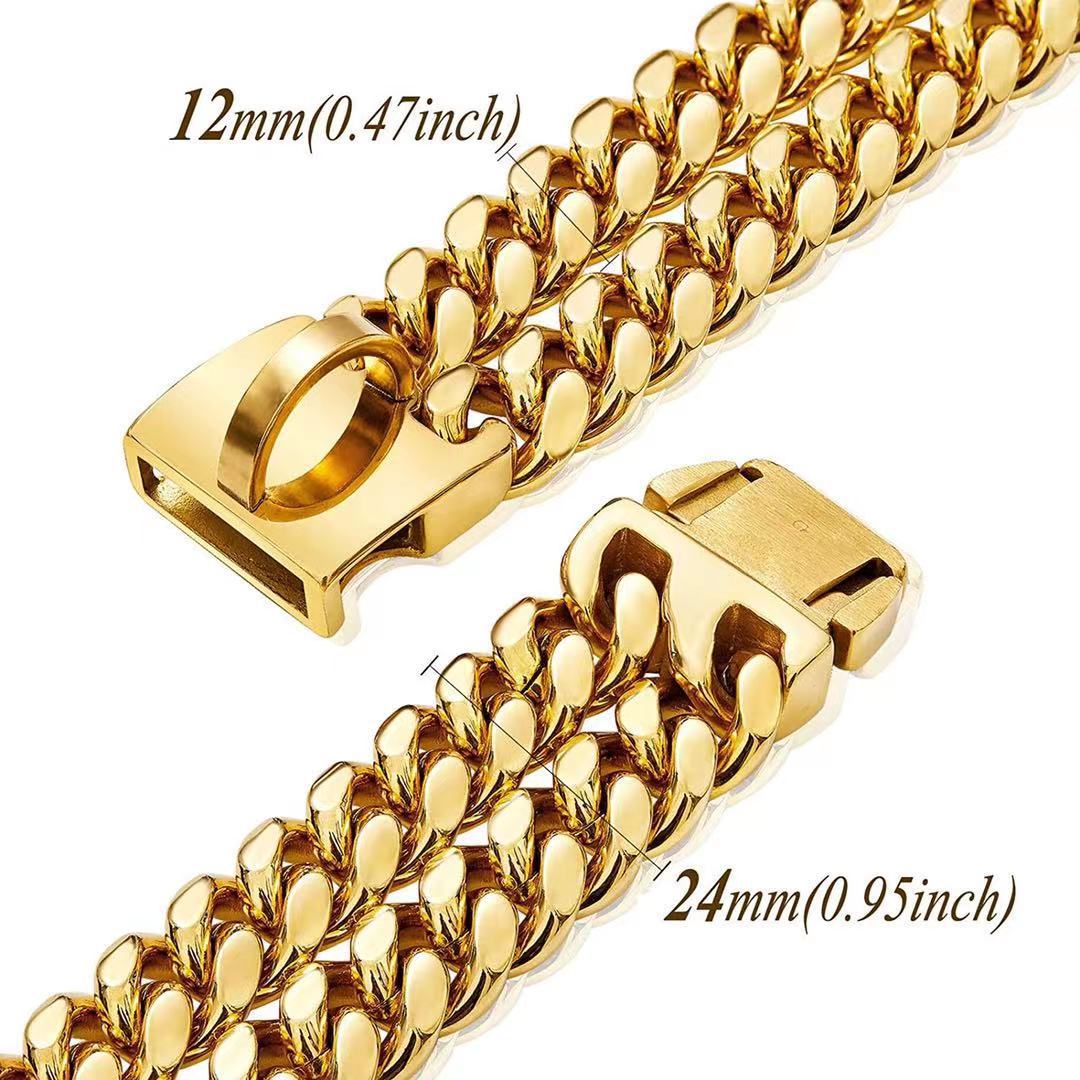 HKM-5934013 Double Row Metal Dog Chain Collar in Titanium Steel - Multiple Sizes Available