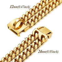 HKM-5934013 Double Row Metal Dog Chain Collar in Titanium Steel - Multiple Sizes Available