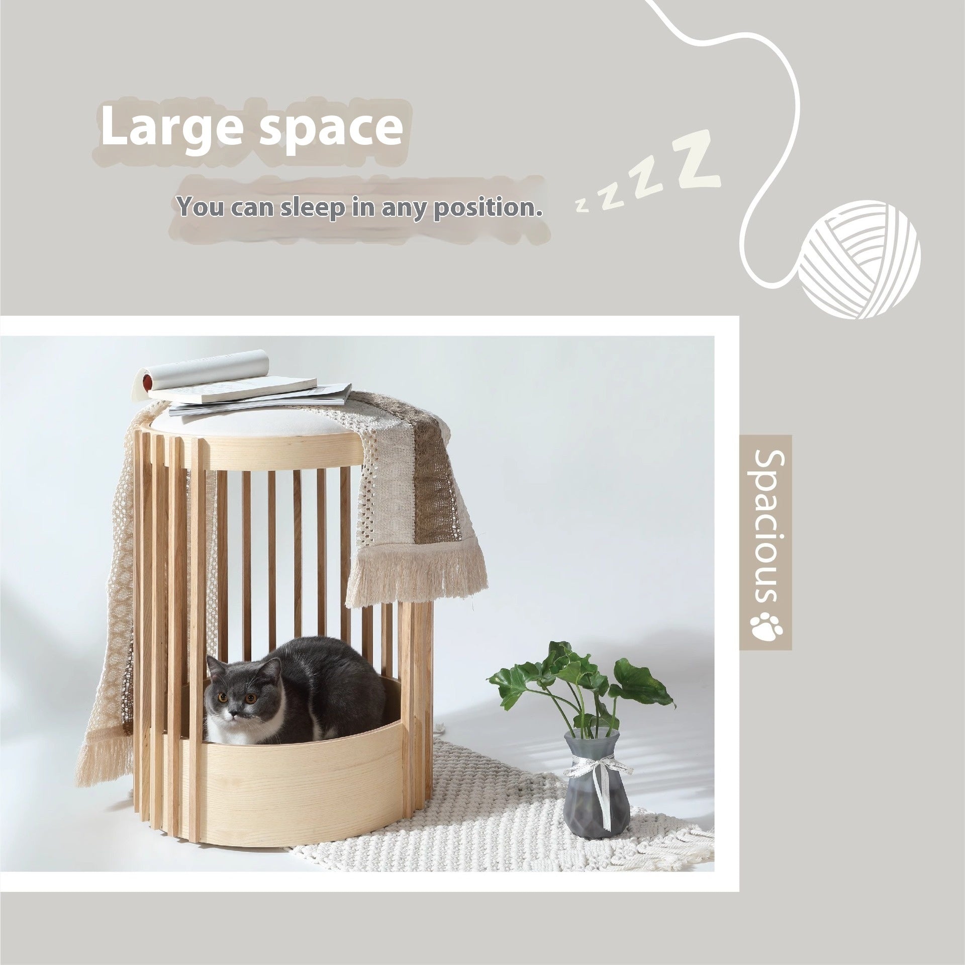 HKM-5935293 Solid Wood Cat Climbing Frame and Bed - Bite-Resistant, Simple Design, 40x60cm