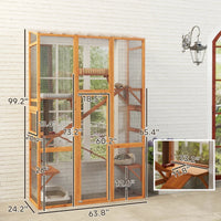 HKM-5935677 Large Wooden Cat Enclosure with 6 Jumping Platforms and Scratching Post for Outdoor Exploration