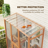 HKM-5935677 Large Wooden Cat Enclosure with 6 Jumping Platforms and Scratching Post for Outdoor Exploration