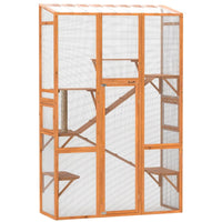 HKM-5935677 Large Wooden Cat Enclosure with 6 Jumping Platforms and Scratching Post for Outdoor Exploration