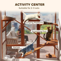 HKM-5935677 Large Wooden Cat Enclosure with 6 Jumping Platforms and Scratching Post for Outdoor Exploration