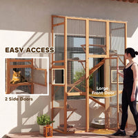 HKM-5935677 Large Wooden Cat Enclosure with 6 Jumping Platforms and Scratching Post for Outdoor Exploration