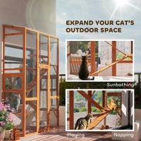HKM-5935677 Large Wooden Cat Enclosure with 6 Jumping Platforms and Scratching Post for Outdoor Exploration