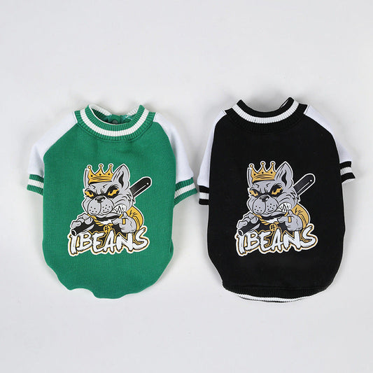 HKM-5937085 Fleece-Lined Cotton Baseball Shirt for Pets in Black and Green