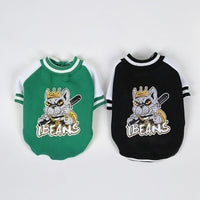HKM-5937085 Fleece-Lined Cotton Baseball Shirt for Pets in Black and Green