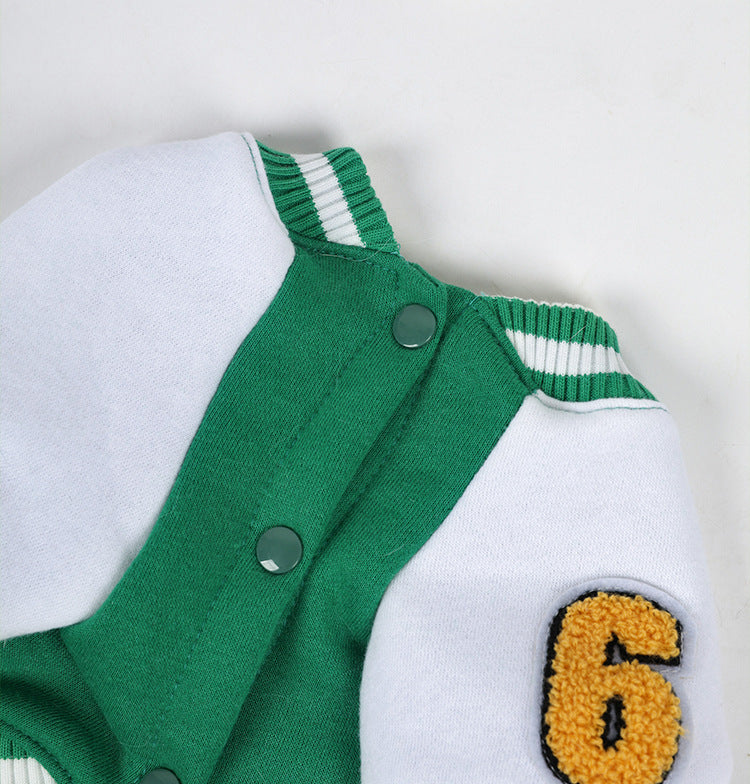 HKM-5937085 Fleece-Lined Cotton Baseball Shirt for Pets in Black and Green