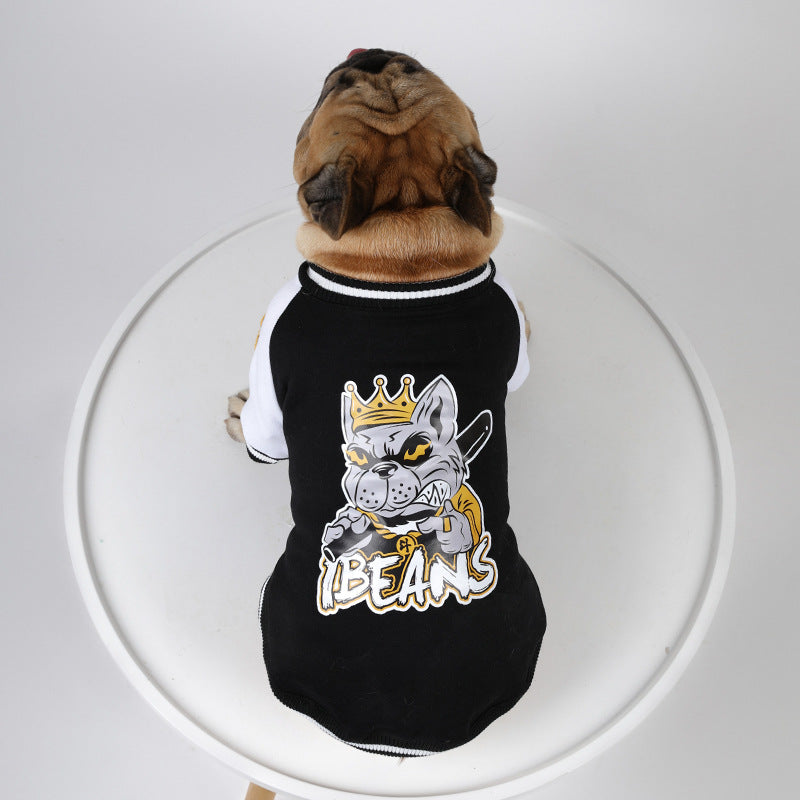 HKM-5937085 Fleece-Lined Cotton Baseball Shirt for Pets in Black and Green