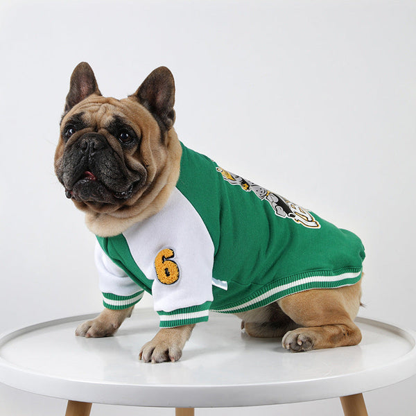 HKM-5937085 Fleece-Lined Cotton Baseball Shirt for Pets in Black and Green