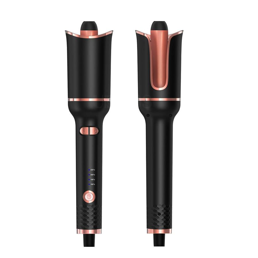 HKM-593875 Portable Automatic Wireless Curling Iron with Tourmaline Ceramic, Black Pink, Wet & Dry Styling