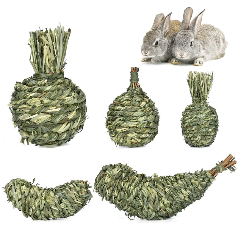 HKM-5940413 Pet Rabbit Stuffy Toys Set - Timothy Grass Chewable Snacks for Guinea Pigs and Small Animals