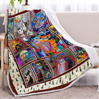 HKM-594067 Soft Sherpa Fleece Cat-Themed Blanket for Couch, Office, and Camping - Warm and Cozy, Perfect Size for Individual Use