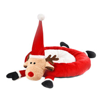 HKM-5941821 Cozy Red Reindeer Round Pet Nest - Plush Polyester and Velvet, 45x40x57cm
