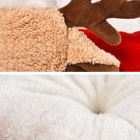 HKM-5941821 Cozy Red Reindeer Round Pet Nest - Plush Polyester and Velvet, 45x40x57cm