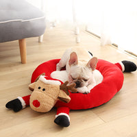 HKM-5941821 Cozy Red Reindeer Round Pet Nest - Plush Polyester and Velvet, 45x40x57cm