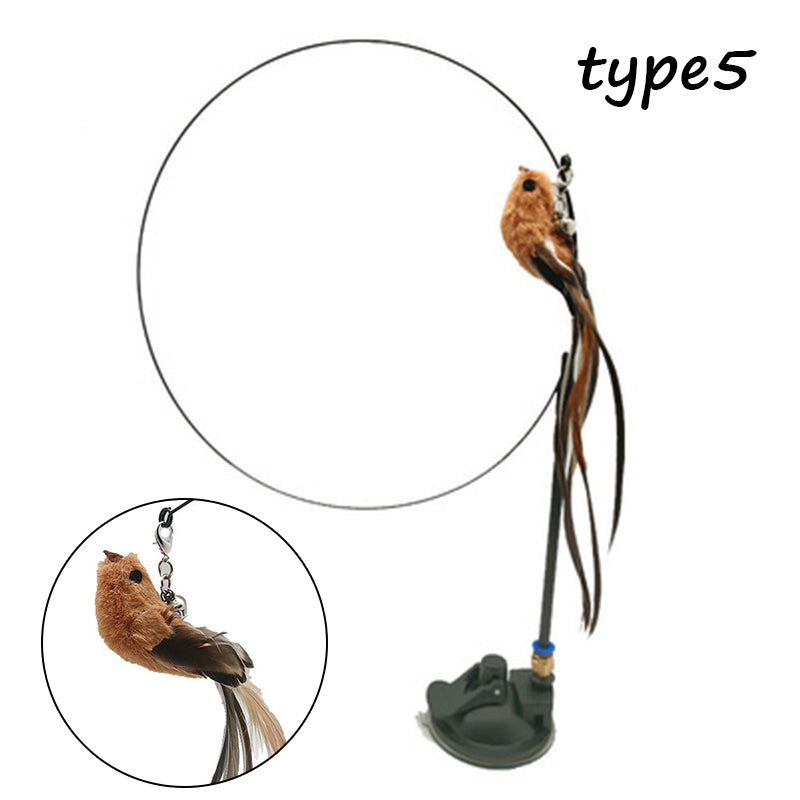 HKM-5942589 Detachable Cat Play Stick with Feathers and Suction Cup Base