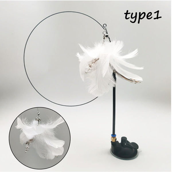 HKM-5942589 Detachable Cat Play Stick with Feathers and Suction Cup Base