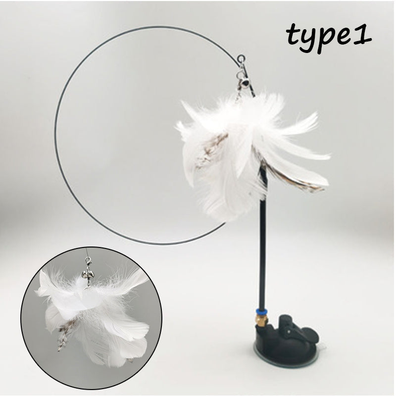 HKM-5942589 Detachable Cat Play Stick with Feathers and Suction Cup Base