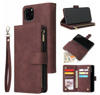 HKM-594323 iPhone 11 Pro Max Multi-Card Zipper Wallet Case - Retro Frosted Leather with Flip Style in Black, Blue, Brown, and Wine Red