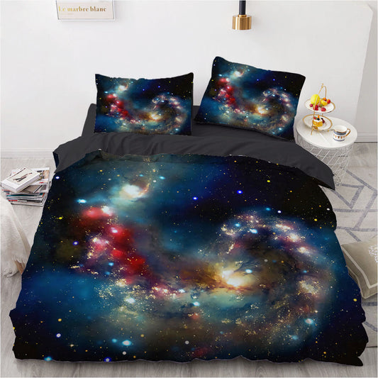HKM-594387 Digital Bedding and Home Textile 3-Piece Set - Polyester Fabric, White Quilt Cover, Bed Sheet, and Pillowcase