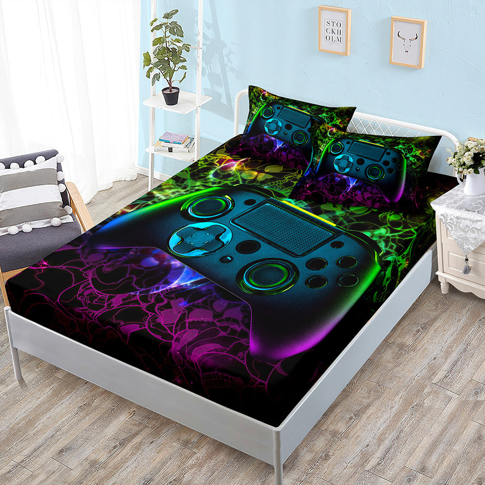 HKM-594387 Gamepad Themed Fitted Sheet and Duvet Cover Set with Pillowcases in Multiple Sizes