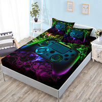 HKM-594387 Gamepad Themed Fitted Sheet and Duvet Cover Set with Pillowcases in Multiple Sizes