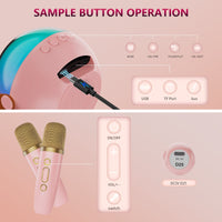 HKM-594579 Mini Karaoke Machine with Colorful Lights and Wireless Microphones for Endless Fun