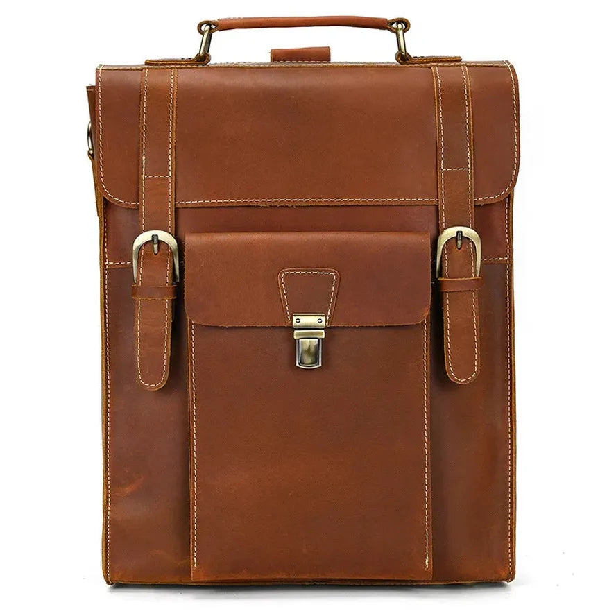HKM-594643 Retro Crazy Horse Leather Multi-Functional Backpack and Messenger Bag in Waxed Canvas