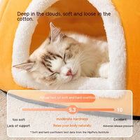 HKM-5947581 Warm Thickened Semi-Enclosed Cat Nest in Lucky Persimmon Color - Available for One to Four Cats