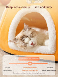 HKM-5947581 Warm Thickened Semi-Enclosed Cat Nest in Lucky Persimmon Color - Available for One to Four Cats