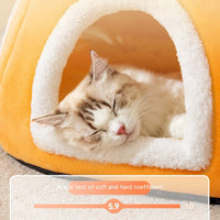 HKM-5947581 Warm Thickened Semi-Enclosed Cat Nest in Lucky Persimmon Color - Available for One to Four Cats