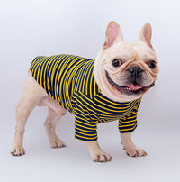 HKM-5948093 Cotton Stretch Dog Pajamas - Blue Striped, Yellow Floral Bow Tie, Multiple Sizes Available