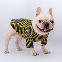 HKM-5948093 Cotton Stretch Dog Pajamas - Blue Striped, Yellow Floral Bow Tie, Multiple Sizes Available