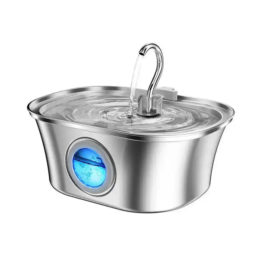 HKM-594835 Stainless Steel Cat Water Fountain with Water Level Window, 3.2L Capacity, Boat-Shaped Design