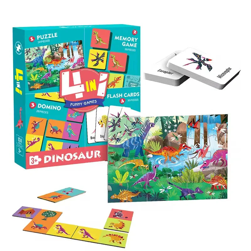 HKM-594899 Custom 4-in-1 Cartoon Puzzle and Memory Game Set for Kids - Educational Flash Cards and Jigsaw Fun