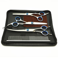 HKM-5949117 Dog Grooming Scissors and Comb Set - Stainless Steel Finishing Tools with Leather Bag