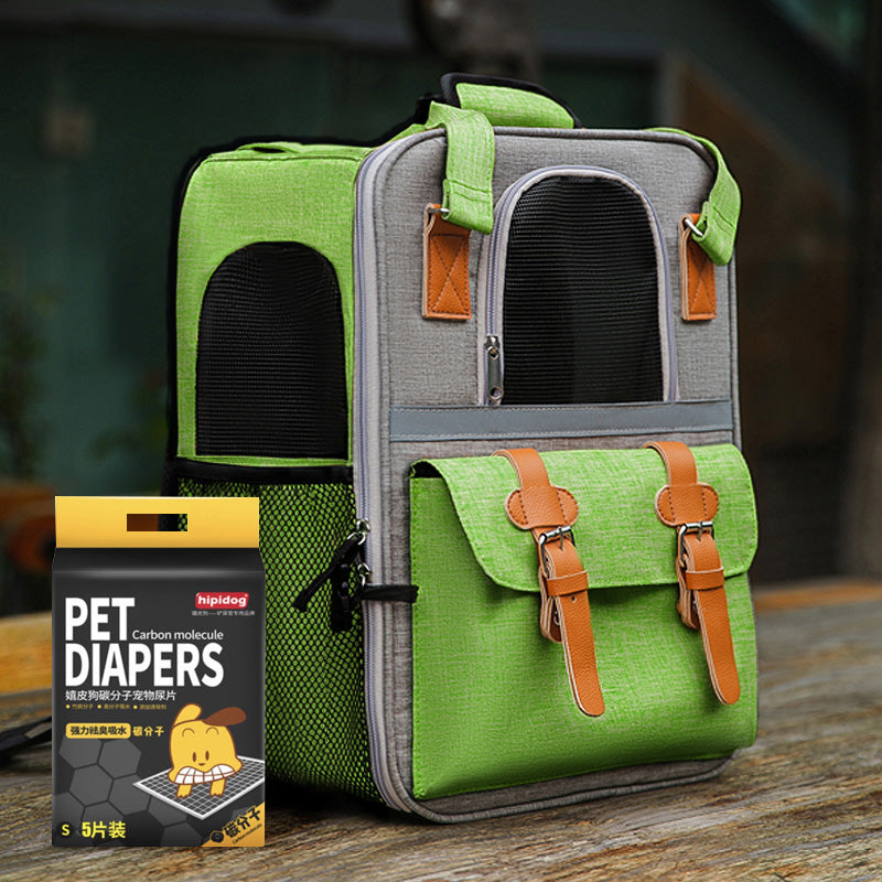HKM-5949757 Pet Carrier Backpack with Diaper and Vest Traction Options - Oxford Cloth, Green/Blue/Orange, 32x22x42cm