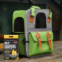 HKM-5949757 Pet Carrier Backpack with Diaper and Vest Traction Options - Oxford Cloth, Green/Blue/Orange, 32x22x42cm