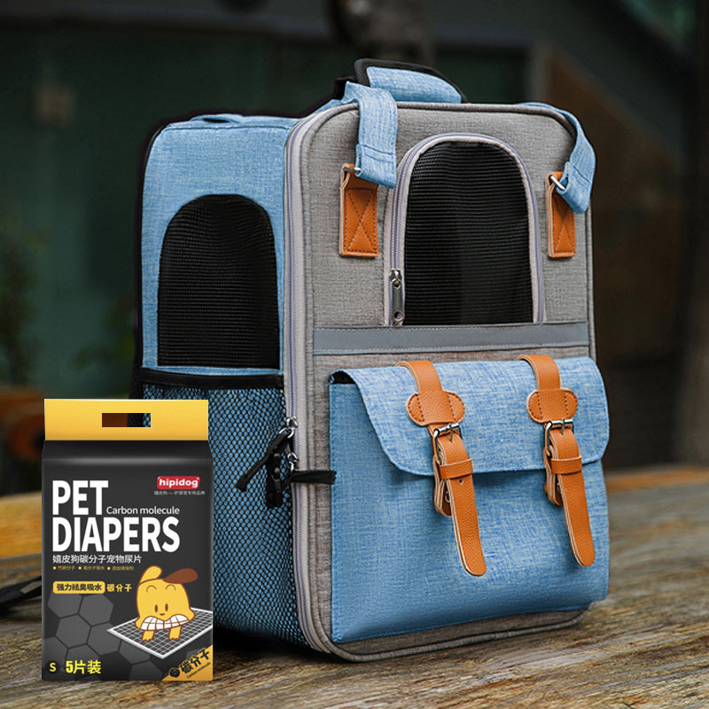 HKM-5949757 Pet Carrier Backpack with Diaper and Vest Traction Options - Oxford Cloth, Green/Blue/Orange, 32x22x42cm